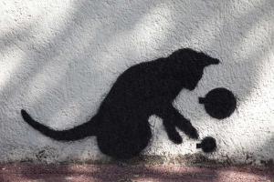 Chat jonglant avec des bombes